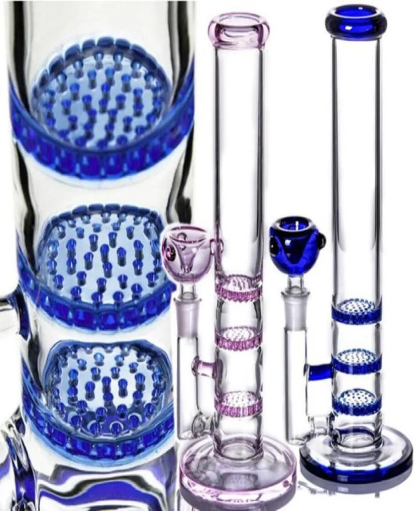 3 strati pettine Perc Percolatore Bong d'acqua Gorgogliatore di vetro Occhiali inebrianti Dab Rigs Tubi di acqua fumosa Bong rosa con giunto da 14 mm5421111