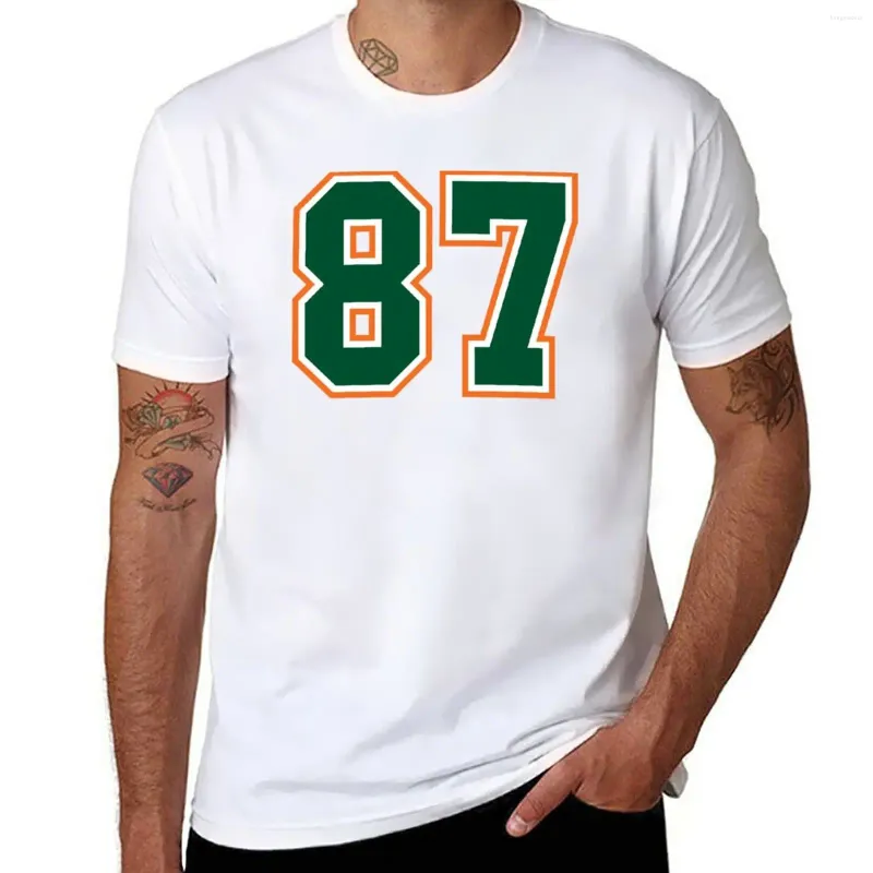 Herrtankstoppar gröna och orange tröja 87 nummer. Nummer åttiosju rakt från Miami T-shirt anpassad t-shirt herrskjortor pack