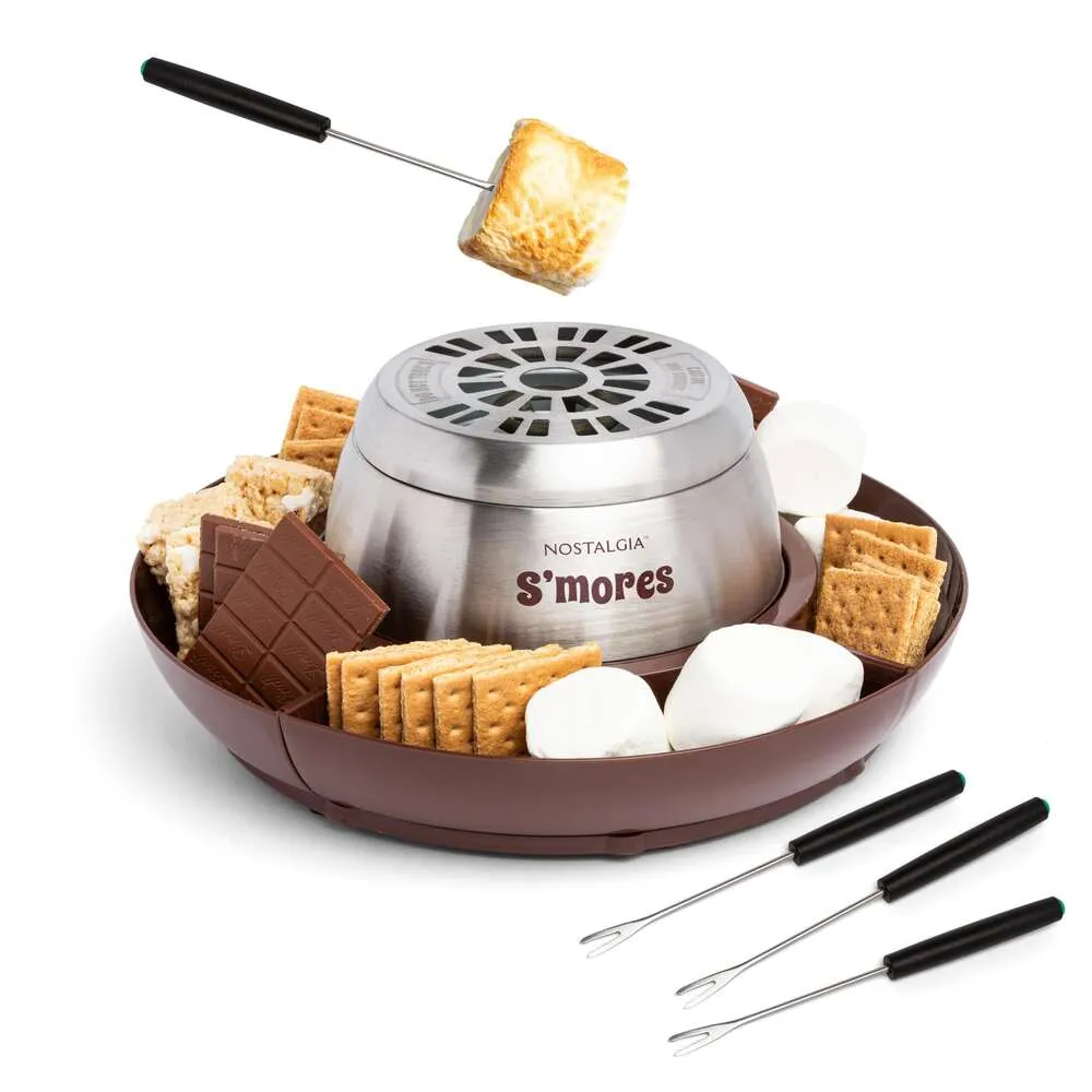 Nostalgia Desktop S'mores elétricos internos fazendo conjunto Hine Smores com palitos de cozimento de marshmallow 4 bandejas, adequado para biscoitos Graham, chocolate e