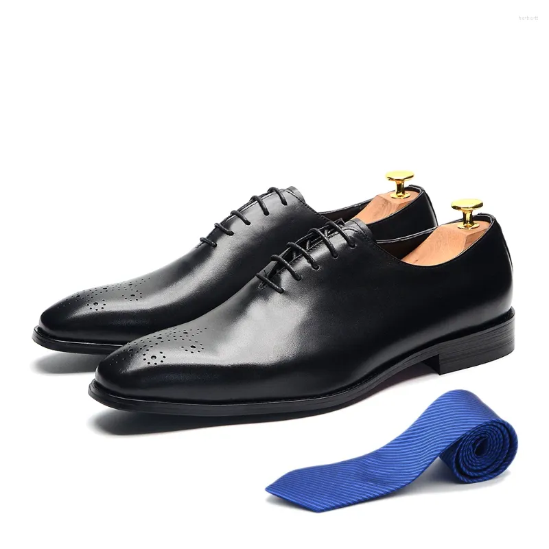 Dress Shoes 2024 Luxury Italian Style Men's Oxford Genuine Leather Black Whole Cut Classic Business Wedding Formal For Men