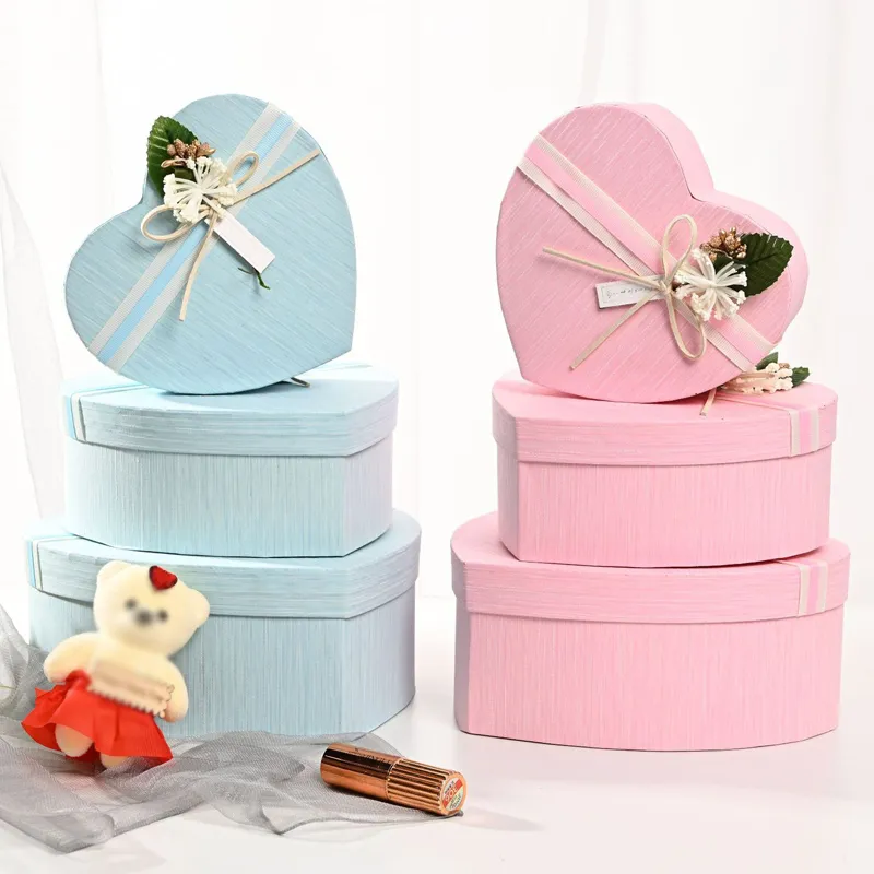 wholesale 3pcs / set boîte-cadeau en forme de coeur fleur chocolat bricolage cadeaux boîtes Saint-Valentin fête des mères emballage de fleurs cas de fête de mariage décor TH1369