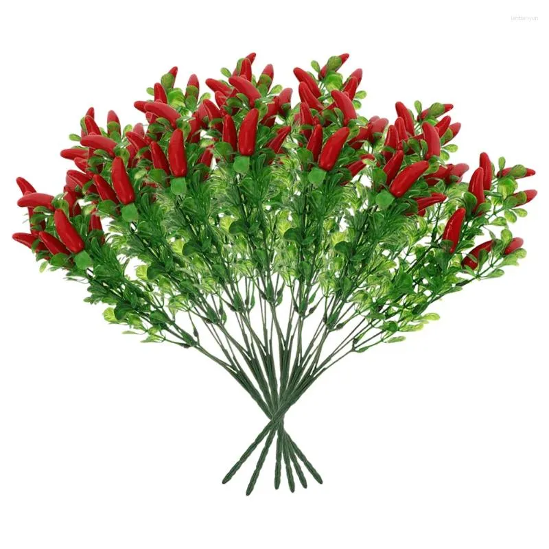 Flores decorativas 6 pçs pimenta artificial decoração para casa vaso de enchimento decorações buquê homedecor falso ramos de pimentão haste de plástico