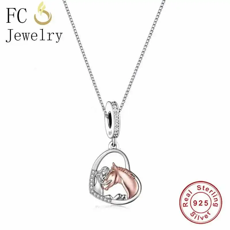 Colliers 925 argent sterling rose rose rempli fille étreinte Hug Horse sont les meilleurs amis collier pendent pour femmes Chain Choker Trinket 2022 Été