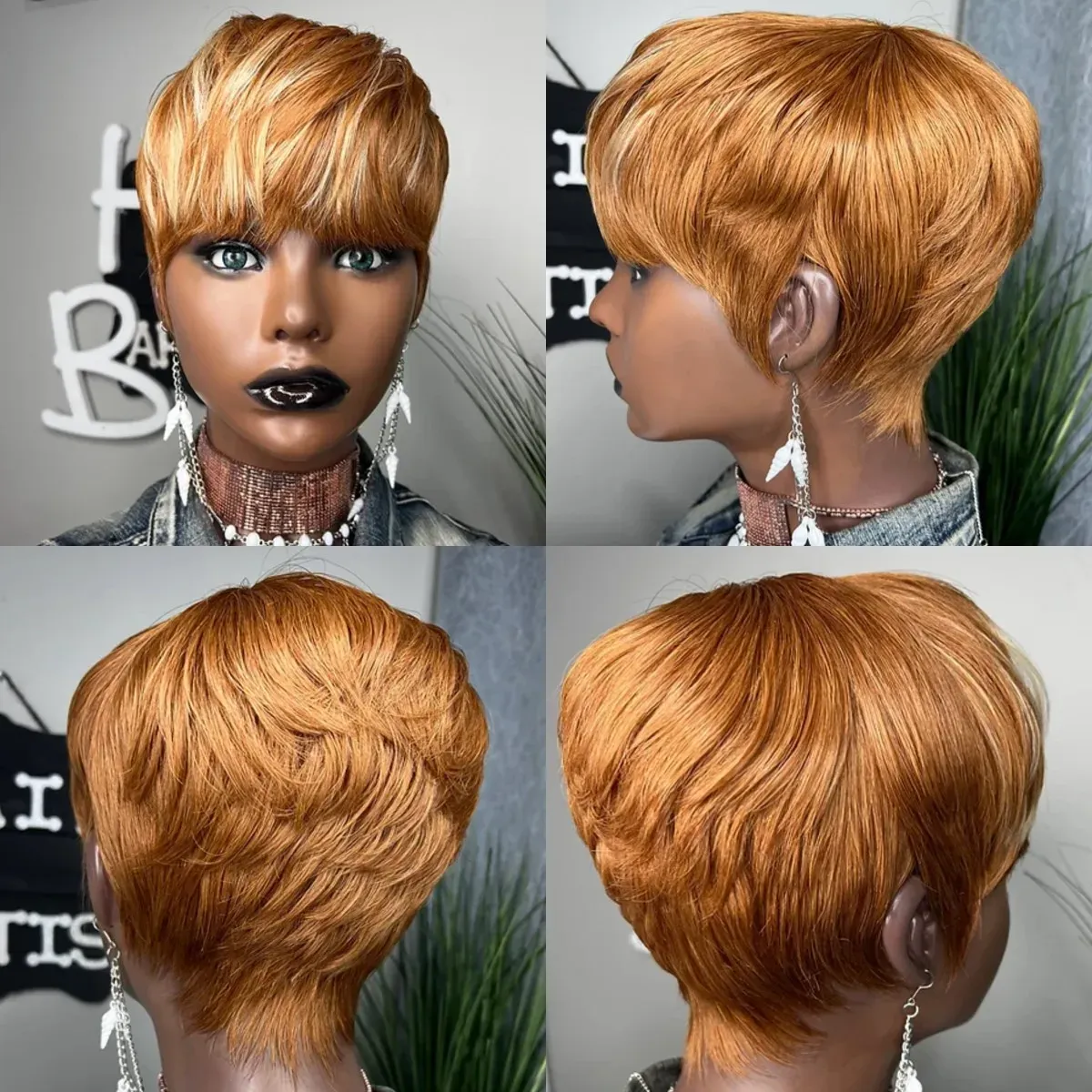 Wigs WIGERA Synthetic Ombre On Sale Pixie Cut Mixed Color Hair Style Short Straight Wigs With Bangs For Black Women