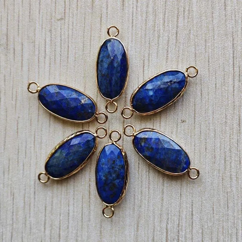 Pendant Necklaces Fashion Natural Lapis Lazuli Section Oval Shape Gold Color Connector Pendants For Jewelry Making Wholesale 6pcs