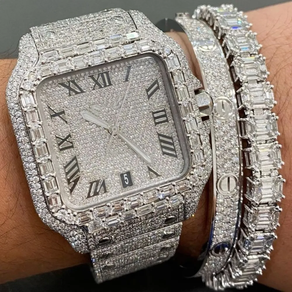 Original Moissanite Luxo Mens Relógio Carrinho Gelado Santo Designer Relógios de Alta Qualidade Relógio de Diamante para Homens Montre De Luxe Dhgate Novo