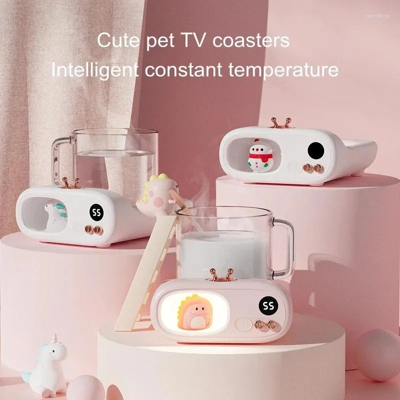Tasses Belle tasse à café pour animaux de compagnie chauffe-tasse plaque chauffante pour thé lait bureau chauffage 3 température réglable LED affichage lampe de nuit