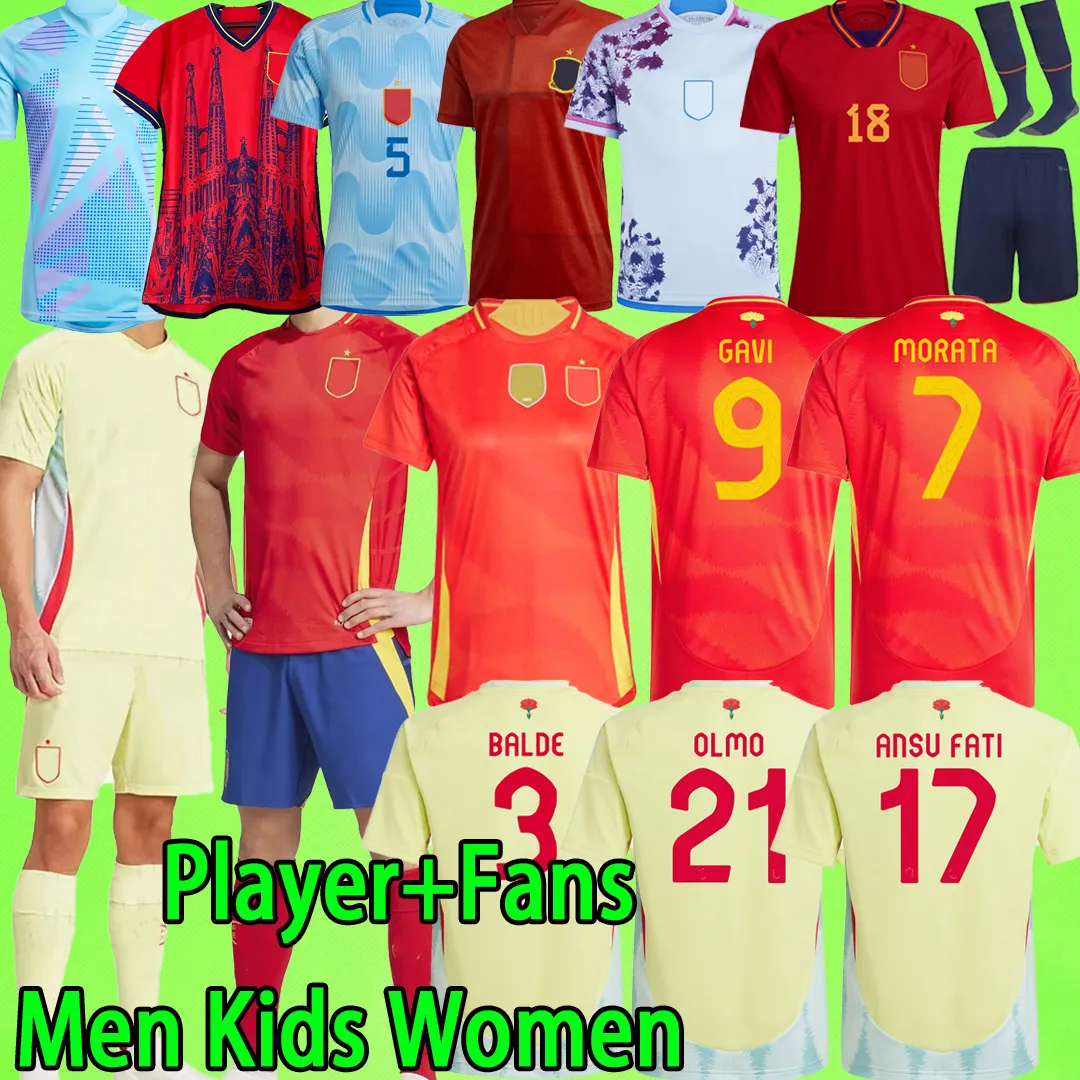 2024 Spanien Soccer Jerseys Fans Player 20 21 22 23 24 Espana Rodrigo Asension Morata Gavi Koke Ferran Pedri Olmo Gaya 2024 Football Shirt GK Men Set Kid Kit Women