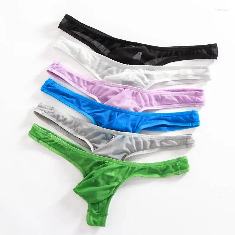 Sous-vêtements Ultra fins pour hommes, sous-vêtements Sexy, Mini t-back, tongs, 6 pièces/paquet, culotte Tanga exotique transparente, pochette bombée