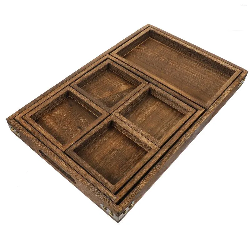 Tallrikar 1 Uppsättning av träbricka dekorativt soffbord mellanmål serverande platta fruktte