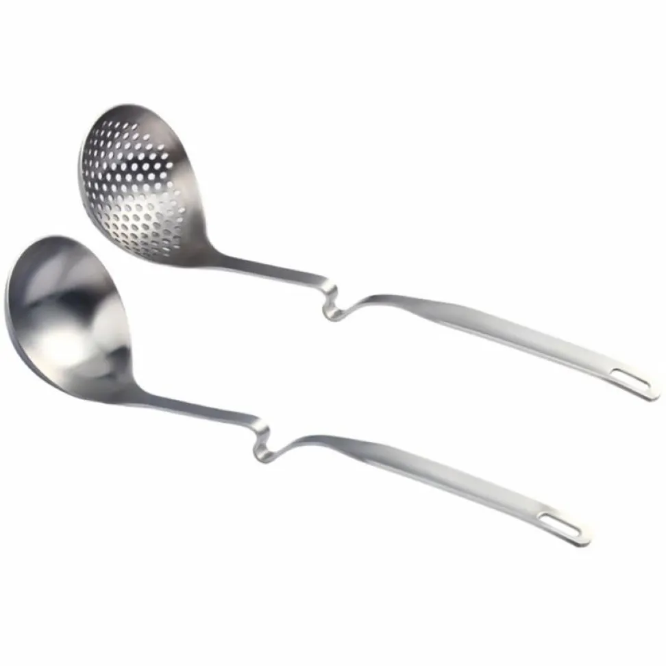 Cucchiai 2 pezzi Mestolo da zuppa Cucchiaio con intaglio Pentola Appeso Colino Utensile da cucina191k