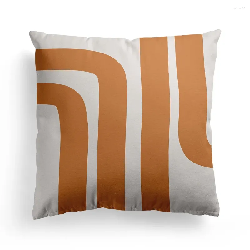 Pillow Nordic Home Decoration Orange Geometric Case Linen Printing Abstract Line Flower Cover 45X45 Velvet Bedroom J1831