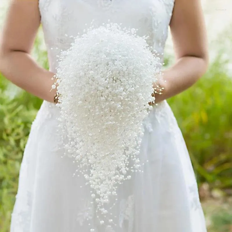 Flores de casamento acessórios de luxo buquê de pérolas contas artesanais de noiva segurando flor mariage