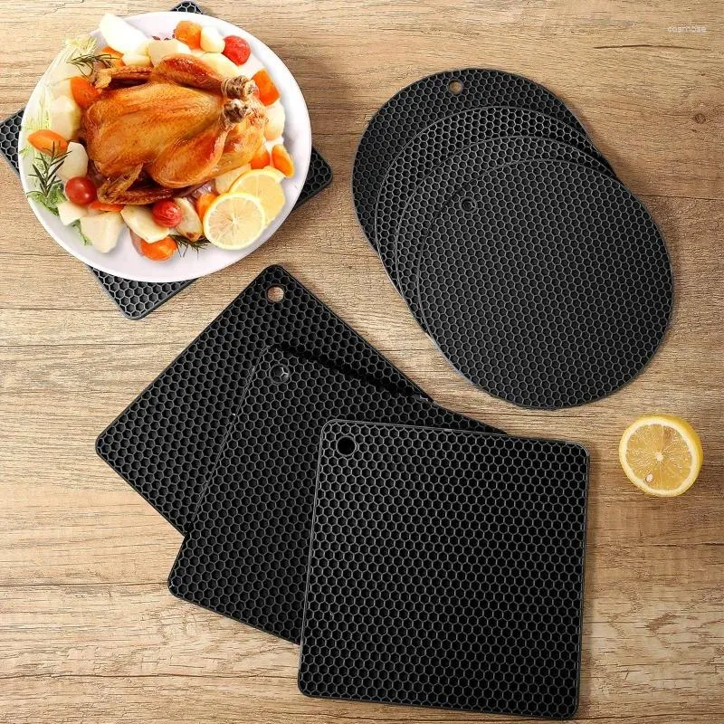 Carpets 1PCS Silicone Honeycomb Placemat Heat-Resistant Table Mat Round And Square Non-slip Kitchen Pot Bowl