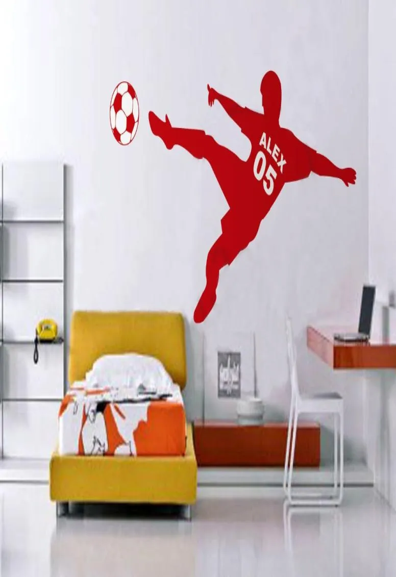 Fußball Fußball Vinyl Wandtattoos Abnehmbare personalisierte Name Nummer Poster Kunst Wandaufkleber für Kinderzimmer Dekoration3858113