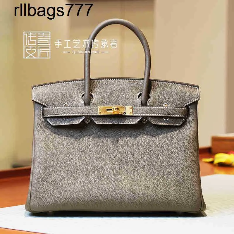 2024 BK Platinum Leather Nouveau sac de sacs de loisirs Sac Togo Elephant Grey Bk30cm Gold Buckle Lycye Pattern Hands