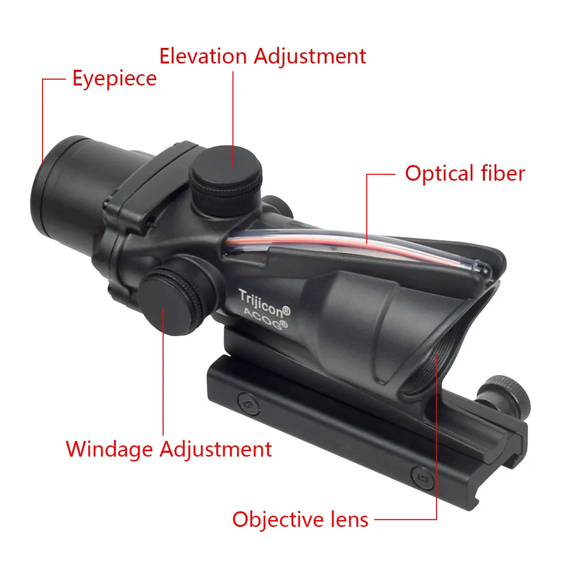 ACOG 4x32 fibra óptica real DOT vermelho iluminado Chevron Glass gravado no reticular escopo óptico tático