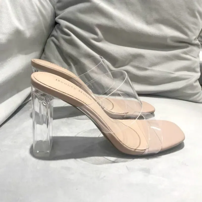 Sandals Summer Women Pumps Sandals Jelly Slippers Open Toe High Heels Women Transparent Slippers Shoes Heel Clear Sandals Zapatos Mujer