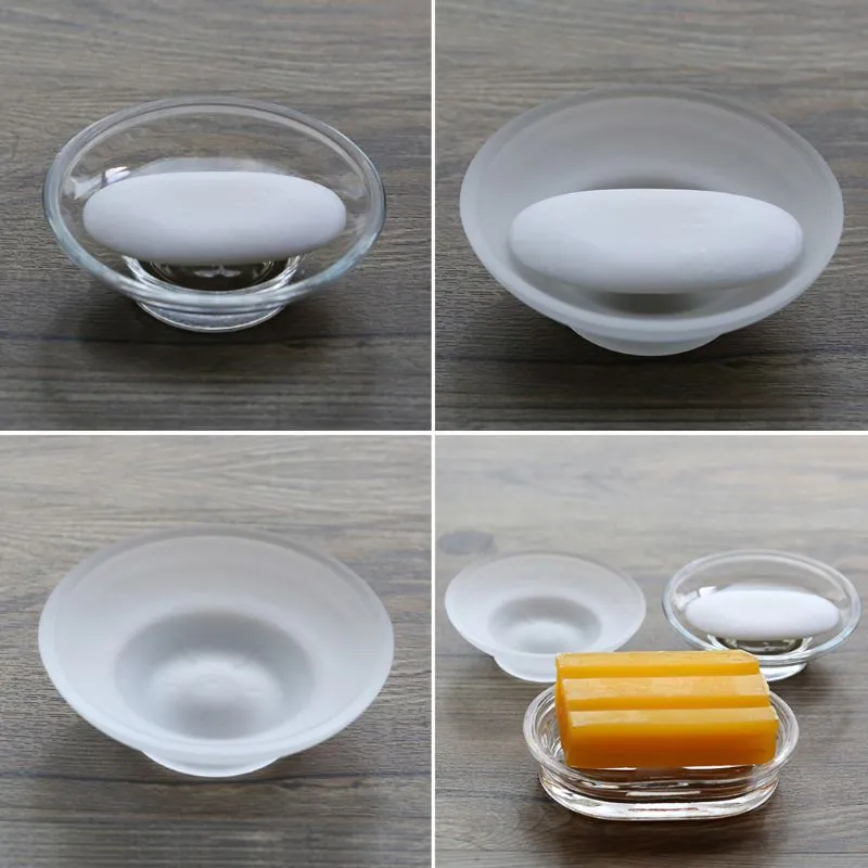 Runde Glas Seifenkasten Badezimmer Seifenhalter Transparent Seifenschale Badezimmerzubehör für Duschhotel Haus Mini -Aufbewahrung