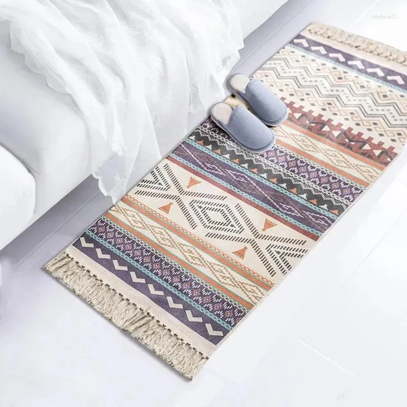 Carpets Bohemian Tapis Tassel Coton Coton Linage Petit Mat de sol frais Salon Room Bedroom Beat Foot Home Decor Tapis pour