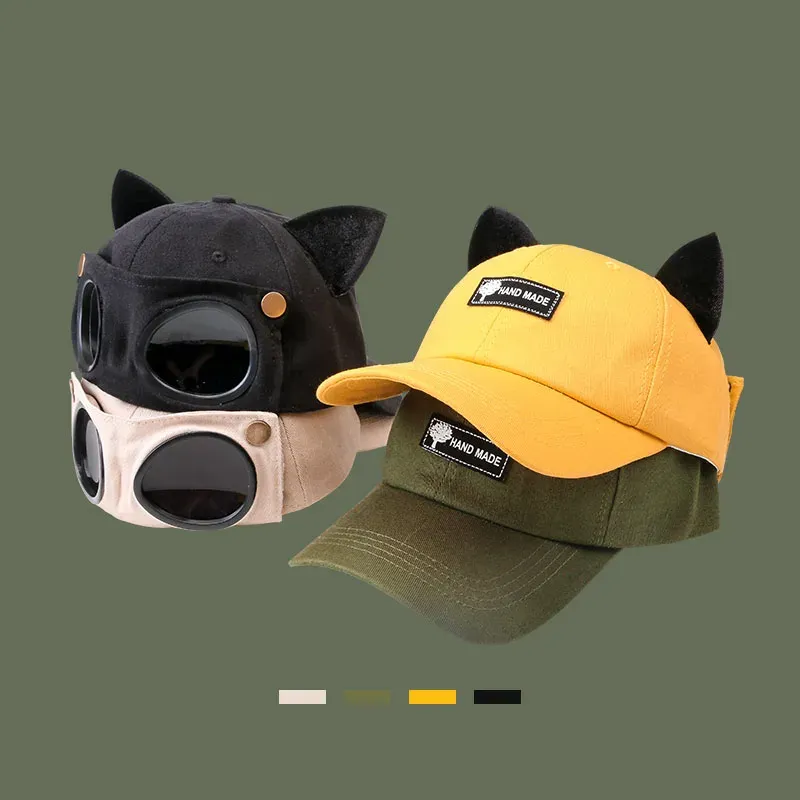 Sunglasses Aviator Glasses Cap Korean Version Personality Peaked Cap Japanese Trend Cute Cat Ears Sunglasses Baseball Cap