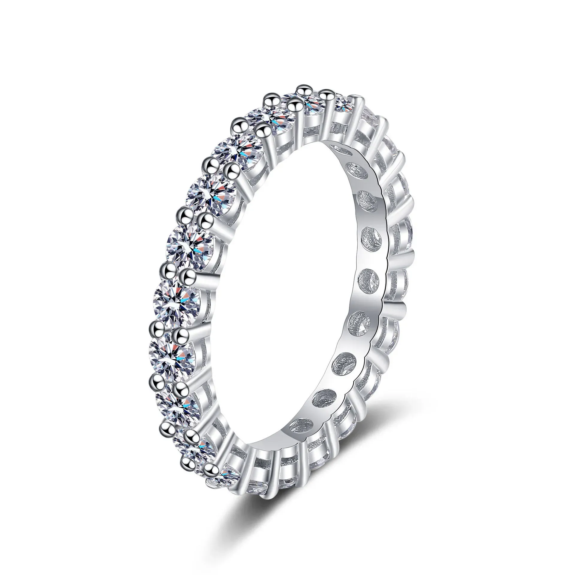 Anneaux Real Moisanite Ring For Women PT950 100% S925 SERRING Silver Sparkling Diamond Wedding Band Bijoux