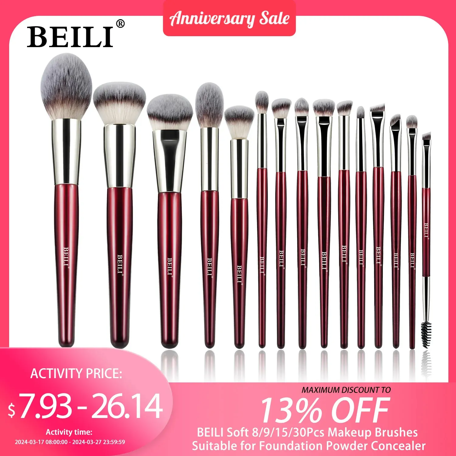 BEILI Soft 8/9/15/30Pcs Makeup Brushes Suitable for Foundation Powder Concealer Eyeshadow Eyebrow Eyelashes Eyeliner Brush Set 240320