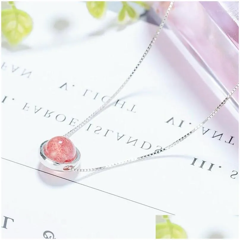 Catene Foyuan Sier Colore Dolce Stberry Collana di cristallo Gioielli di San Valentino Rosa Drop Delivery Collane Pendenti Dhqck