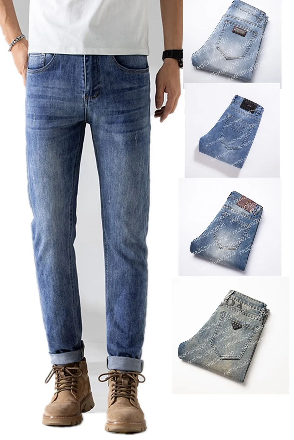 2024 Nouveau printemps / automne nouveaux hommes déchirés coupe ajustée élasticité jeans hommes droits affaires célèbres pantalons décontractés classiques Fashiom marque designer jeans pantalons décontractés