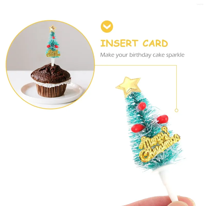 Fleurs décoratives 30pcs Creative Christmas Tree Cake Toppers Exquis Cupcake Ornement Picks Banquet Mariage Décoration verte pour la fête