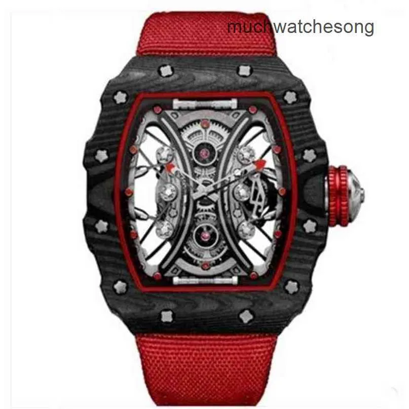 Lyxklockor Replicas RichAdmills Automatic Chronograph Armswatch Black Carbon Fiber Case Red Canvas Male Women Bi