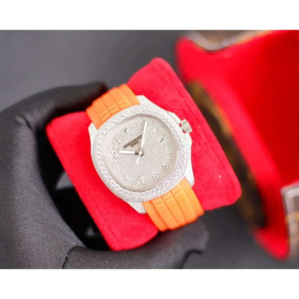 designer aquanaut horloge volledige diamanten herenhorloge 5A hoge kwaliteit prachtige uurwerk horloges buste down uhr oranje rubberen band datum montre 5167 relojs met horlogedoos JRQR