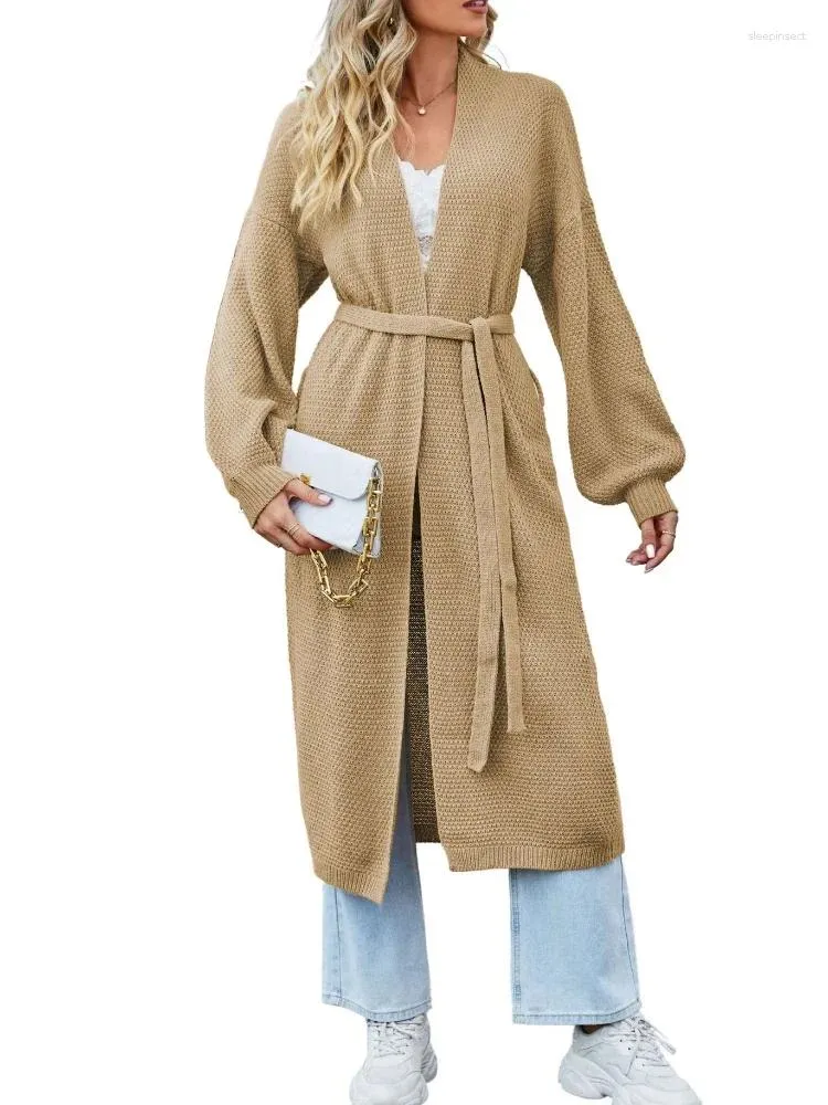 Women's Knits 2024 Autumn And Winter Warm Knitted Coat Loose Belt Elegant Long Sleeve Robe Cardigan Women