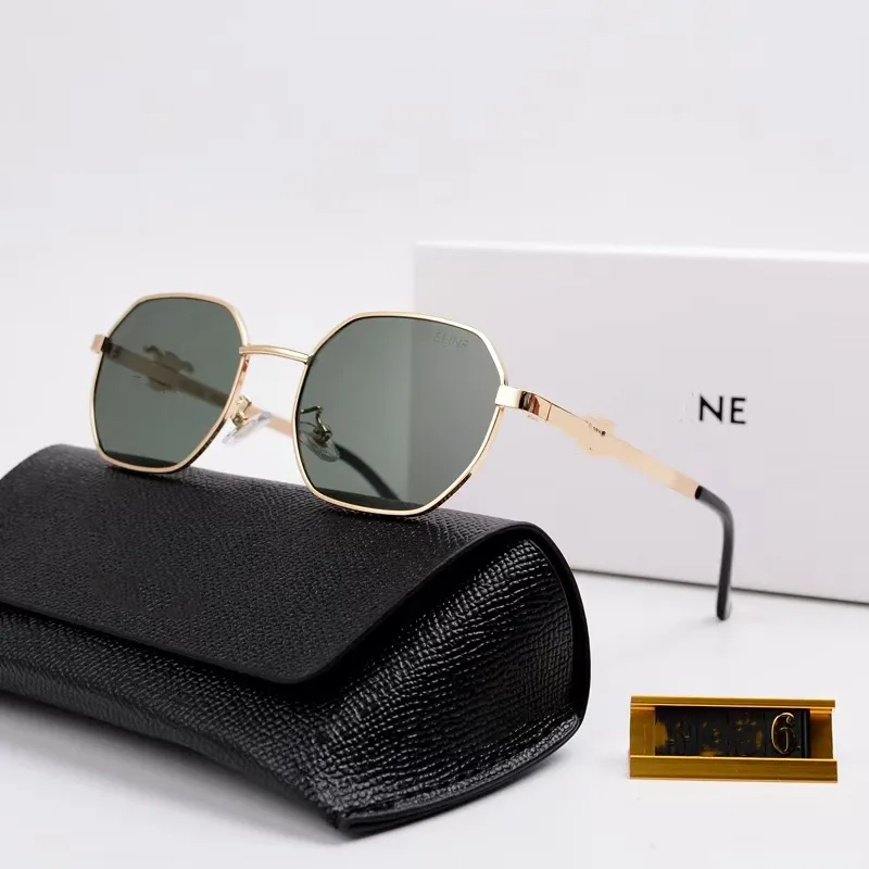 Luxury Solglasögon Celins Vintage Glasses Womans Tourism Street Photo Metal Full Frame Sunnies PROMOTION SUNGLASS MAN MED BOX