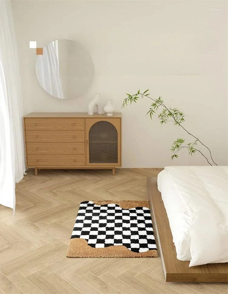 Mattor modern enkel ins stil absorberande förtjockad icke-halks sovrum sovrum filt färskt checkerbräda hushålls badrumsdörrmatta