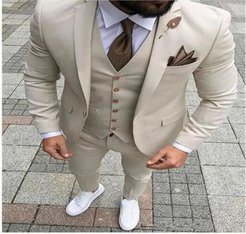 Bege casamento smoking padrinhos fino ajuste homem blazer formal negócios três peças masculino usar jaquetacalçasvesttie4981958