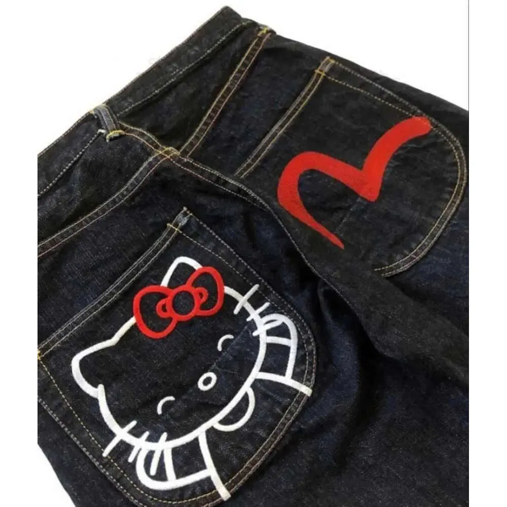 Jeans taille haute pour femmes, Streetwear, taille haute, Vintage, gothique, décontracté, motif imprimé dessin animé Haruku Kawaii, années 2000, Y2K