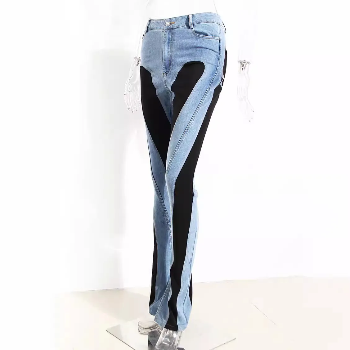 Pant Transversal De Taise Haute Ajustement Maigre Couleur De Contraste Jambes Longues Automne 2024 Jeans Pour Femmes Du 36 68 DHgate