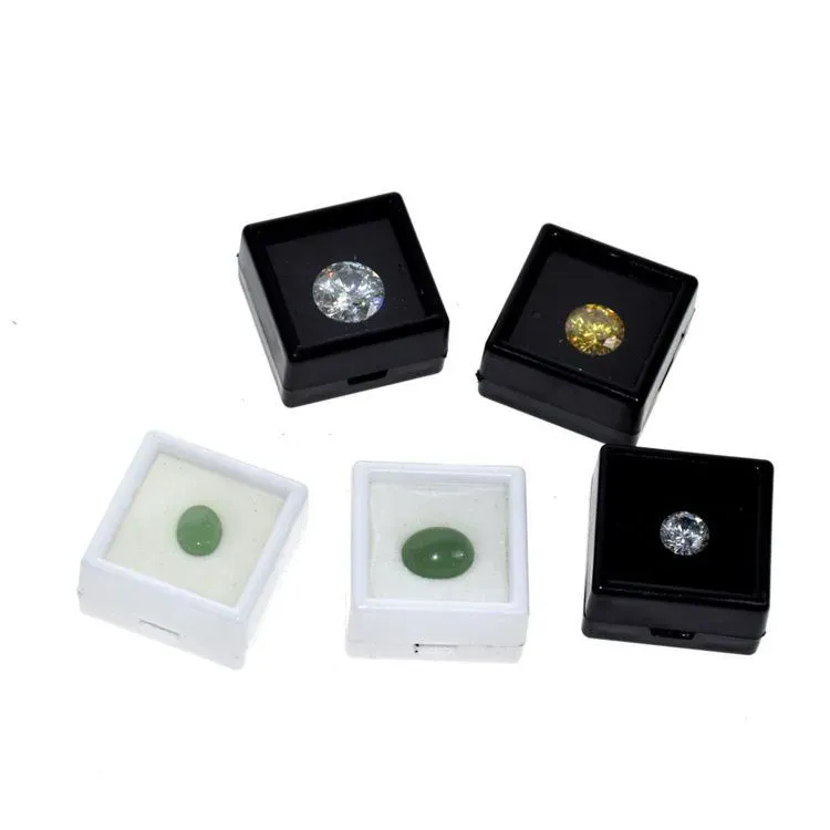 White Black Square Gemstone Display Box Soft Sponge Cushion Gift Box Loose Diamond Jewelry Box Plastic Storage