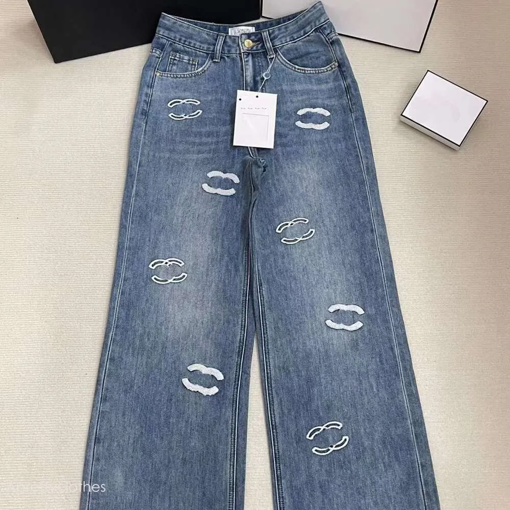Chanei chanells designer high end feminino wear carta reunindo vintage médio cintura alta casual emagrecimento perna reta jeans 638