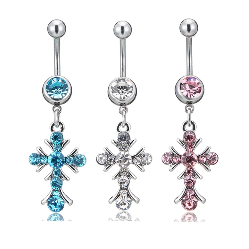 Nya punkteringsmycken Cross Diamond Navel Ring Alloy Pendant Navel Nail Navel Buckle Manufacturers Direct Wholesale