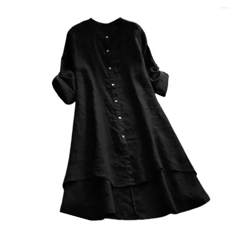 Camicette da donna Camicia elegante Top Bottoni traspiranti Orlo alto e basso Camicetta sottile semplice di media lunghezza allentata Protezione solare