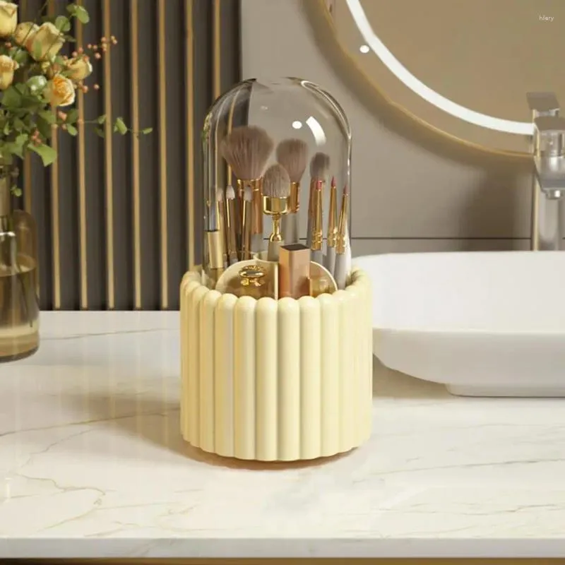 Depolama Kutuları Vanity Masa Fırçası Tutucu 360 Dönen Makyaj Toz geçirmez Kapak Kapasitesi Banyo için Kozmetik Kılıf