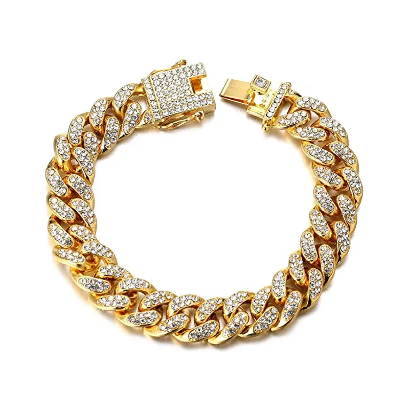 Kettingen Strass Hond Ketting Halsband Hond Metaal Sterke Gouden Cubaanse Link Hond Ketting Mass Rap Hip Hop Grote Gouden Ketting Hondenbenodigdheden