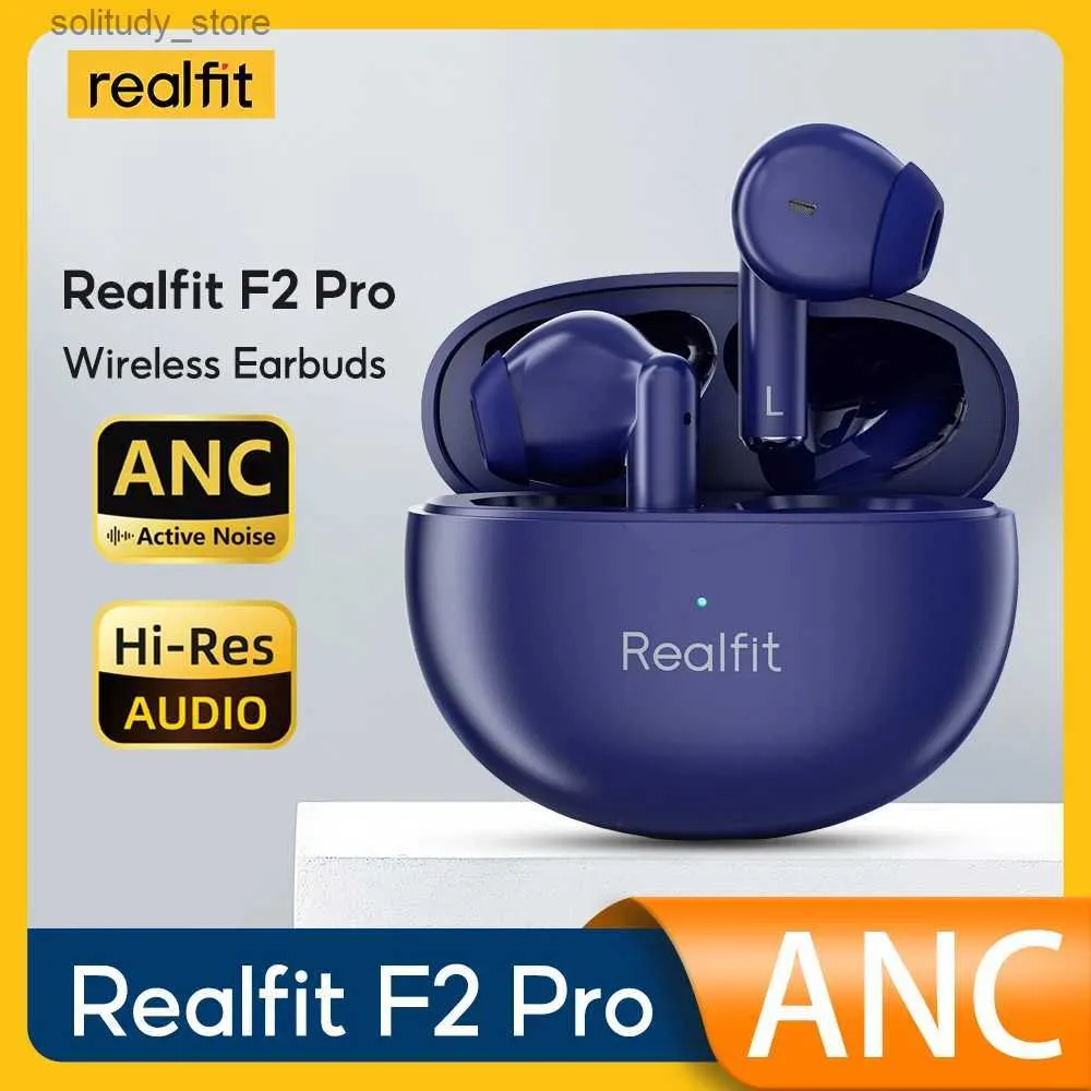 Mobiltelefonörlurar RealFit F2 Pro Bluetooth Earphones ANC Active Noice avbryter TWS Trådlösa hörlurar Parti Q240402