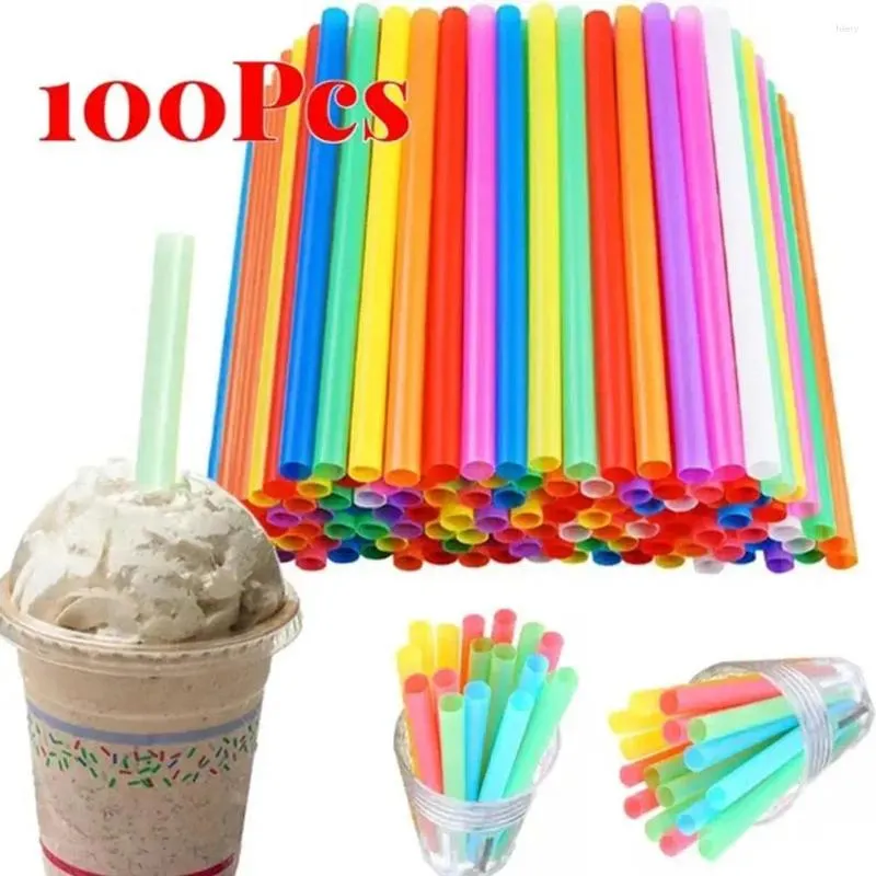 Tass jetables pailles 100pcs en plastique coloré consommation longue flexible pour les accessoires d'outils de barre de cuisine de fête d'anniversaire de mariage