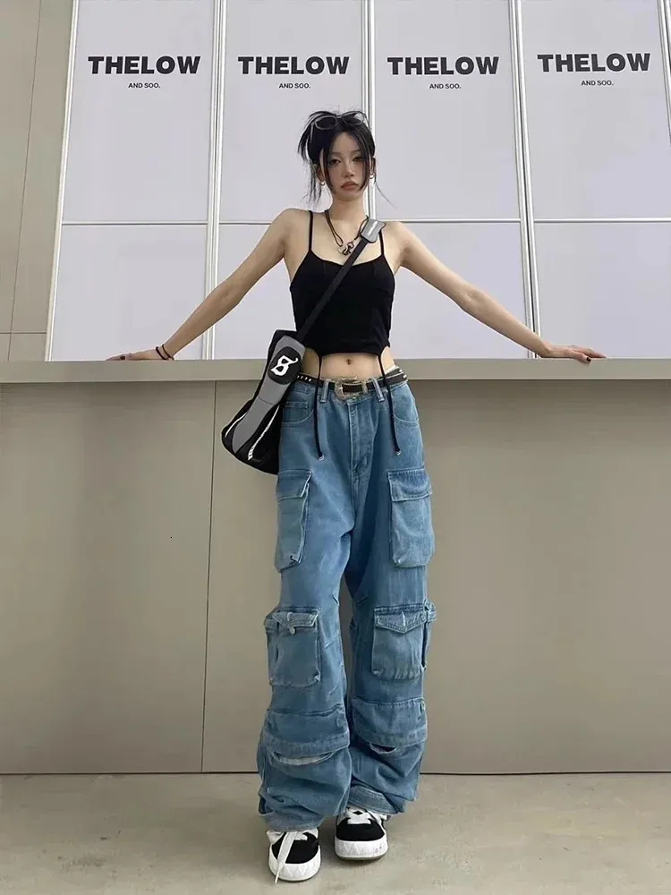 Pantalones De Ezclilla Holgados Para Hobre, De Cintura Alta, Casual