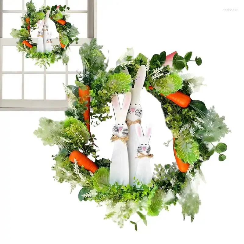 Couronne d'œufs de pâques, fleurs décoratives, carottes artificielles, décor de porte d'entrée, décorations suspendues de fleurs rustiques de ferme pour