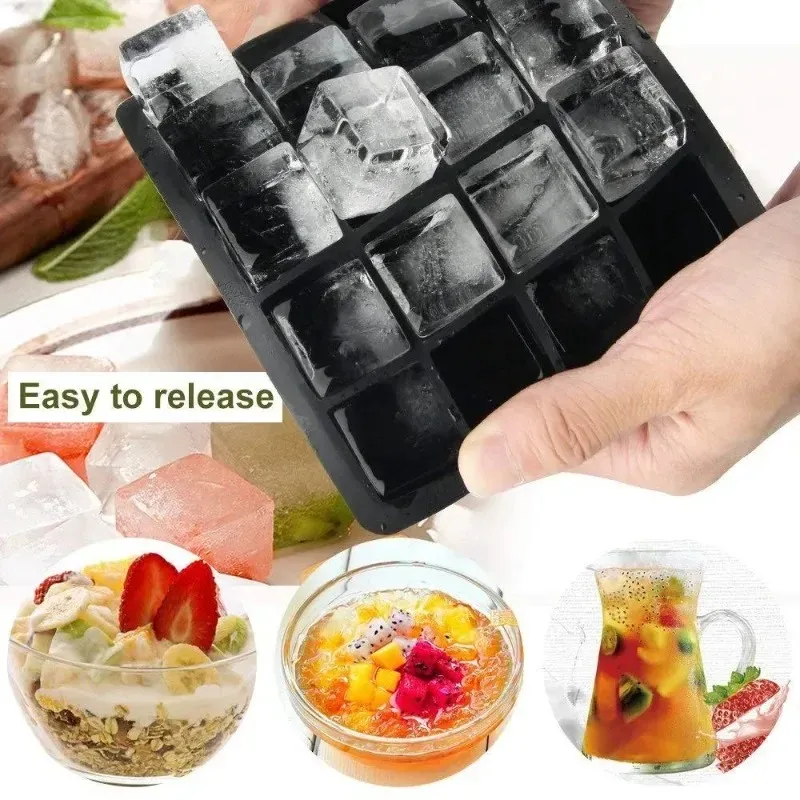 2024 15 Grid Silicone Ice Cube Mold Big Square Ice Cube Tray Mold Ice Cube Maker Icke-Toxic Hardble Bar Pub Wine Ice Blocks Maker- For Big Square Ice Cube Tray