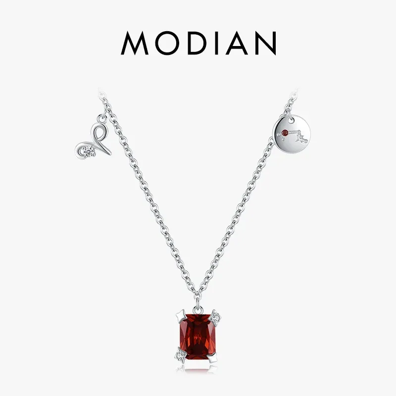 Colliers Modian 925 argent Sterling exquis douze Constellations rouge zircone bélier collier pendentif pour les femmes bijoux fins cadeaux